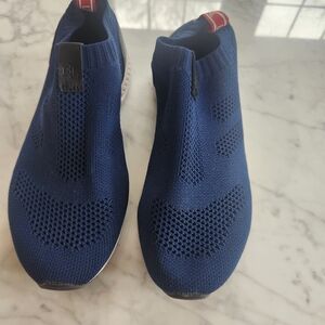 Ralph Lauren Navy Knit Slip-On Sneakers with Red Heel Tabs